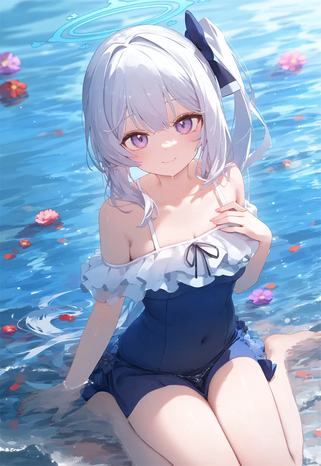 图片[4]-【AI精选】碧蓝档案 月雪宫子 泳装 海边 白毛美少女 会员美图推荐插画图片（22张）-鹿星语