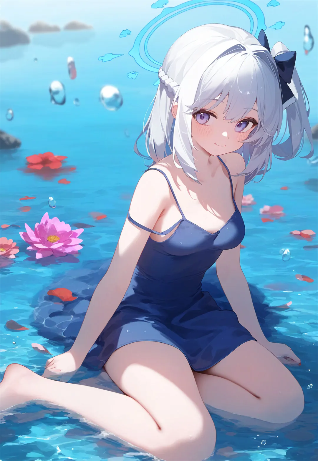 图片[5]-【AI精选】碧蓝档案 月雪宫子 泳装 海边 白毛美少女 会员美图推荐插画图片（22张）-鹿星语