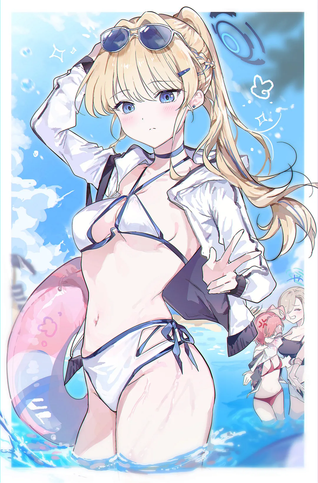 图片[3]-【插画精选】绝区零 妮可 白毛双马尾美少女 飞鸟马时泳装 会员动漫美图推荐-鹿星语